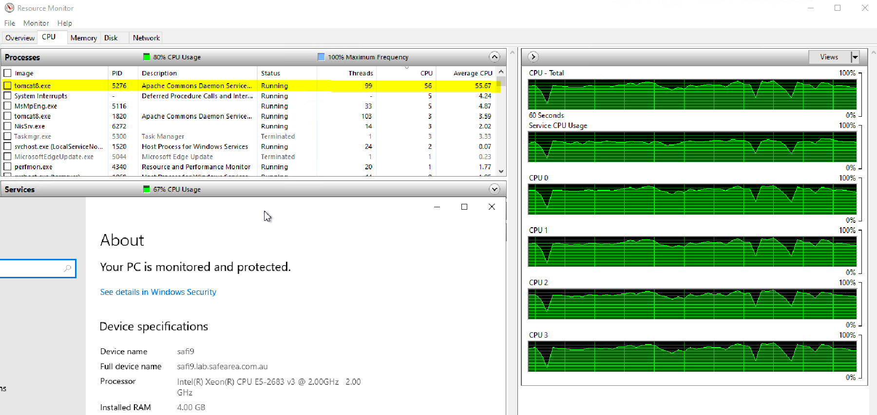 CPU utilization Win 2019 / Tomcat 8.5